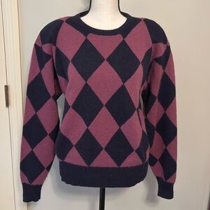 Vintage 90s Argyle Angora Jones New York Dark Academia Purple Sweater